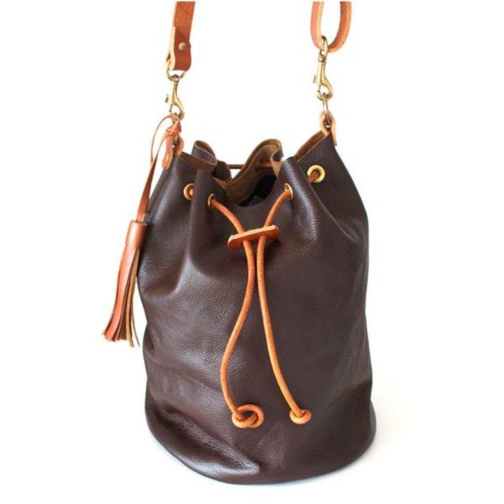 Handmade Leather Drawstring Bucket Bag